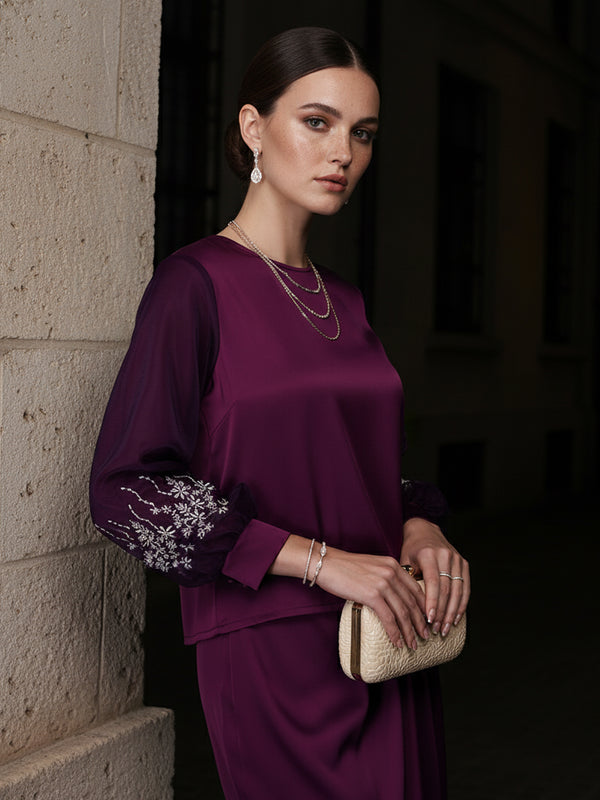 BAJU KURUNG KEDAH MODEN CELESTE (BURGUNDY)